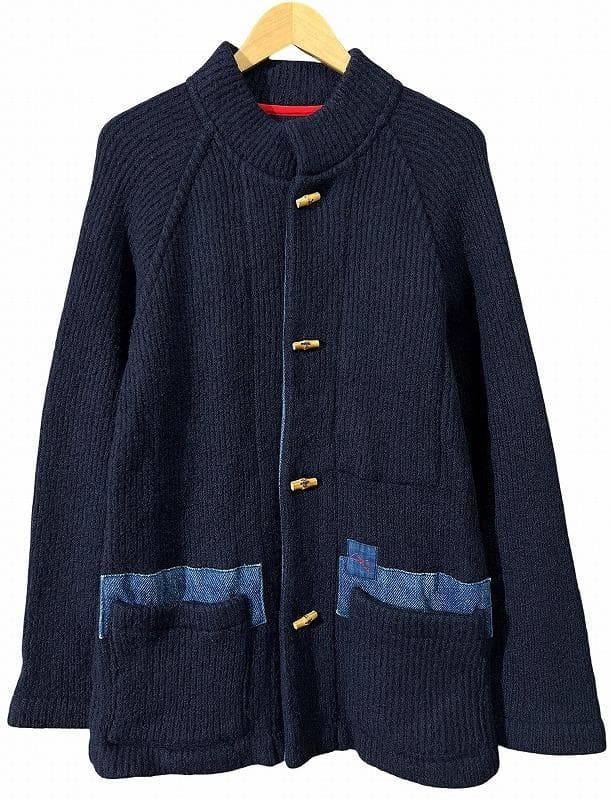 名作 ブルーブルージャパン 竹ボタン 圧縮ニット 切替 ニット ジャケット M