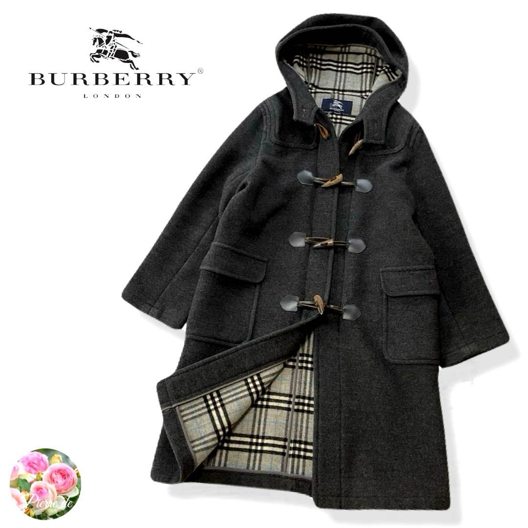 【美品】バーバリーロンドン ダッフルコート ブルーノバチェック チャコールグレー