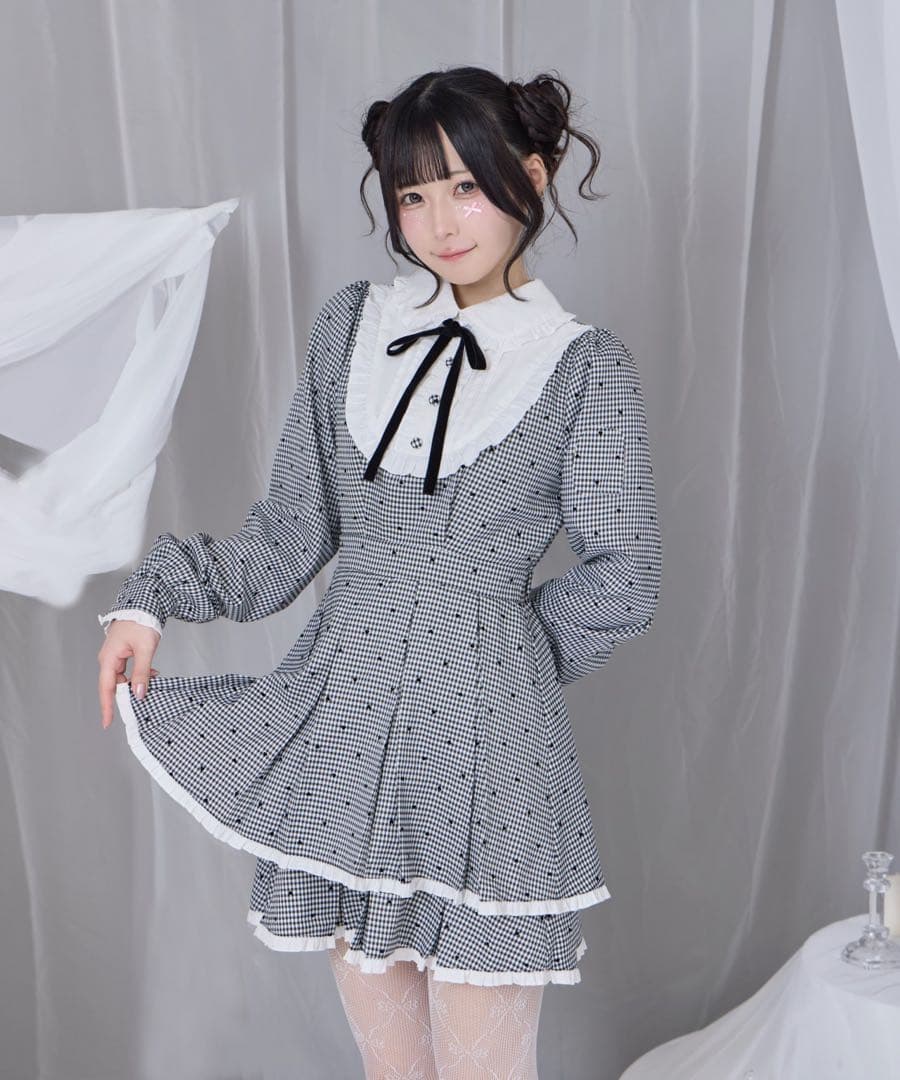 【Honey Cinnamon ハニシナ 】 ベロアリボン配色ヨークワンピース