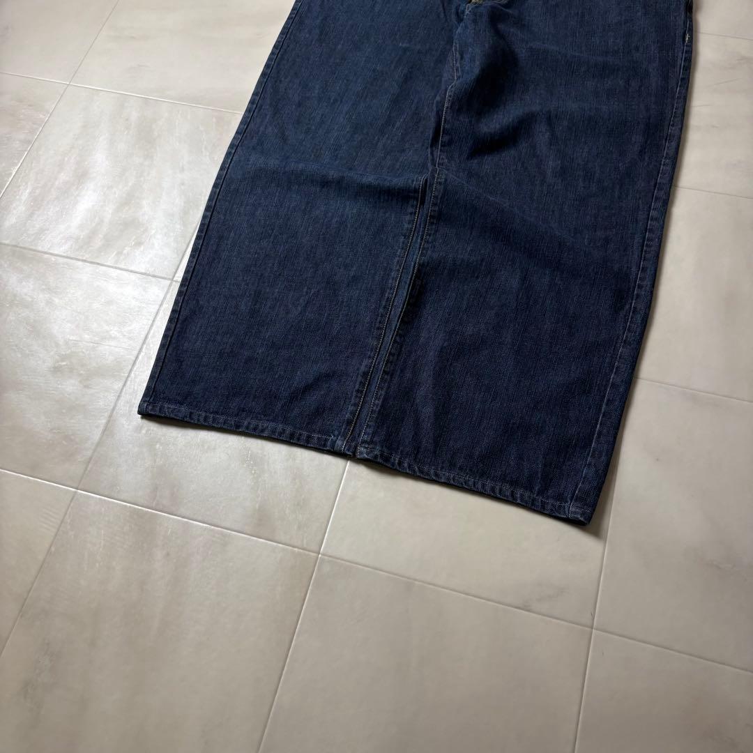 ENYCE 刺繍デザイン 極太 スーパーワイド デニム バギーパンツ 濃紺 B系