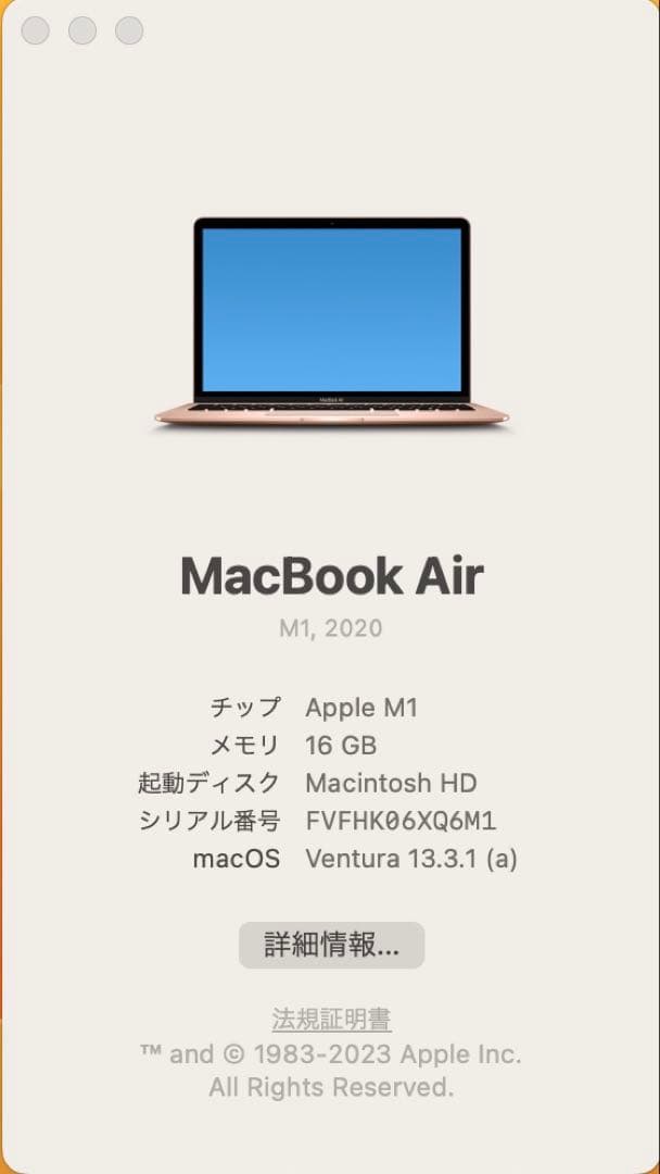MacBook本体 MacBook Air M1,2020 16GB GOLD