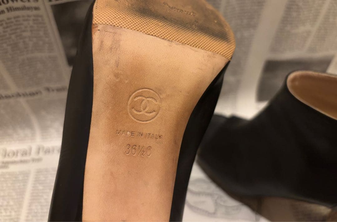 CHANEL ココマークチェーン ショートブーツ オープントゥ ブーティ レザー