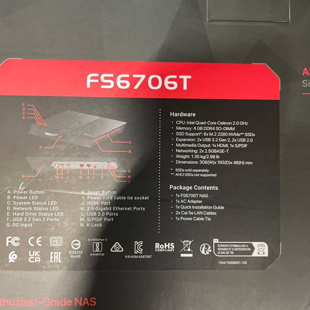 外付けハードディスク・ドライブ ASUSTOR FLASHSTOR 6 (FS6706T)