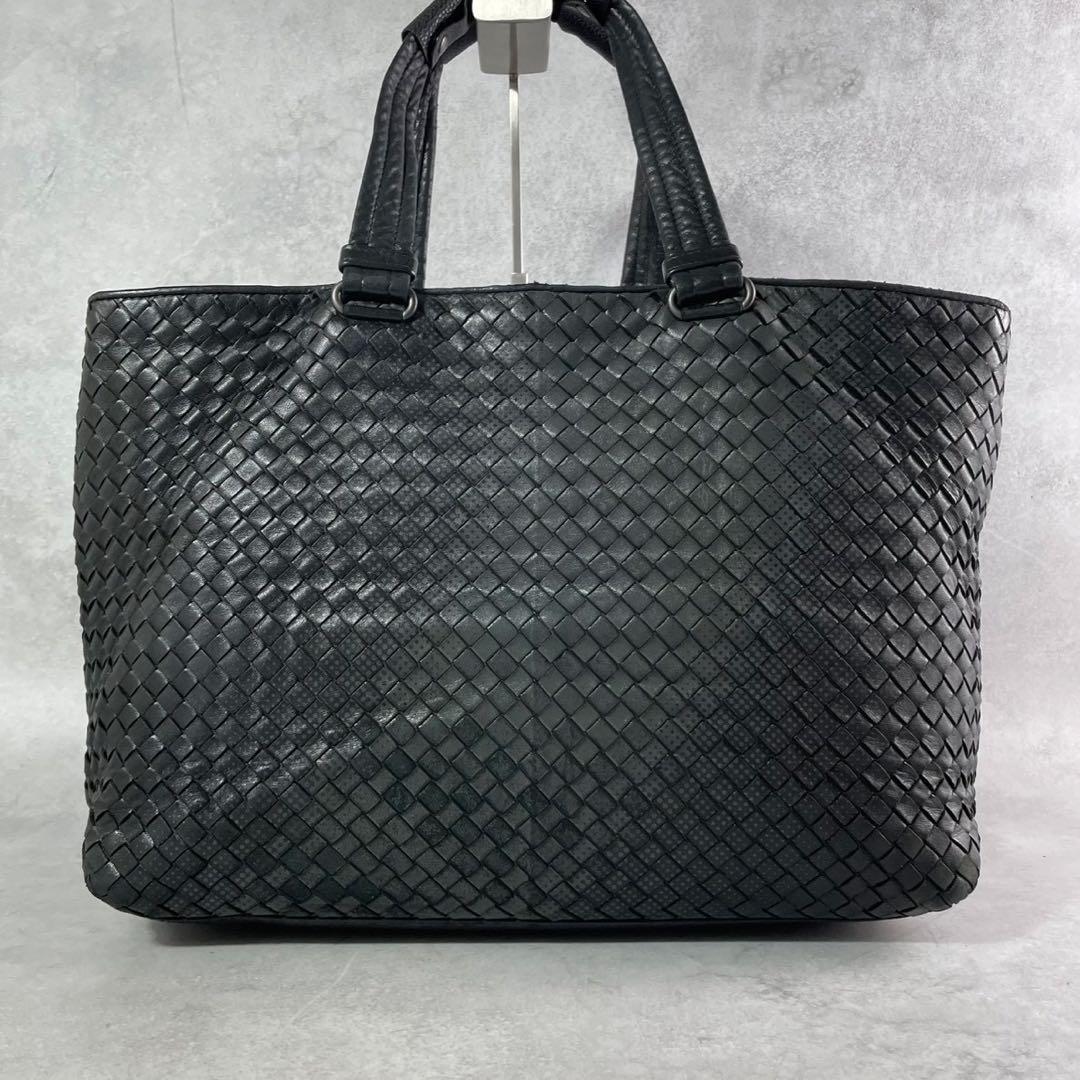 ボッテガ ヴェネタ イントレチャート レザー ラージ トートバッグ ブラック