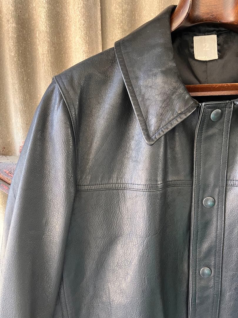 SHIPSシップス　バッファローレザーカーコートMブラック