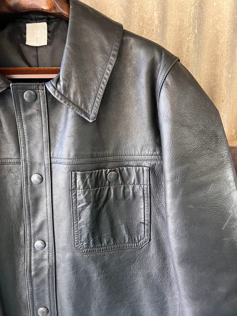 SHIPSシップス　バッファローレザーカーコートMブラック