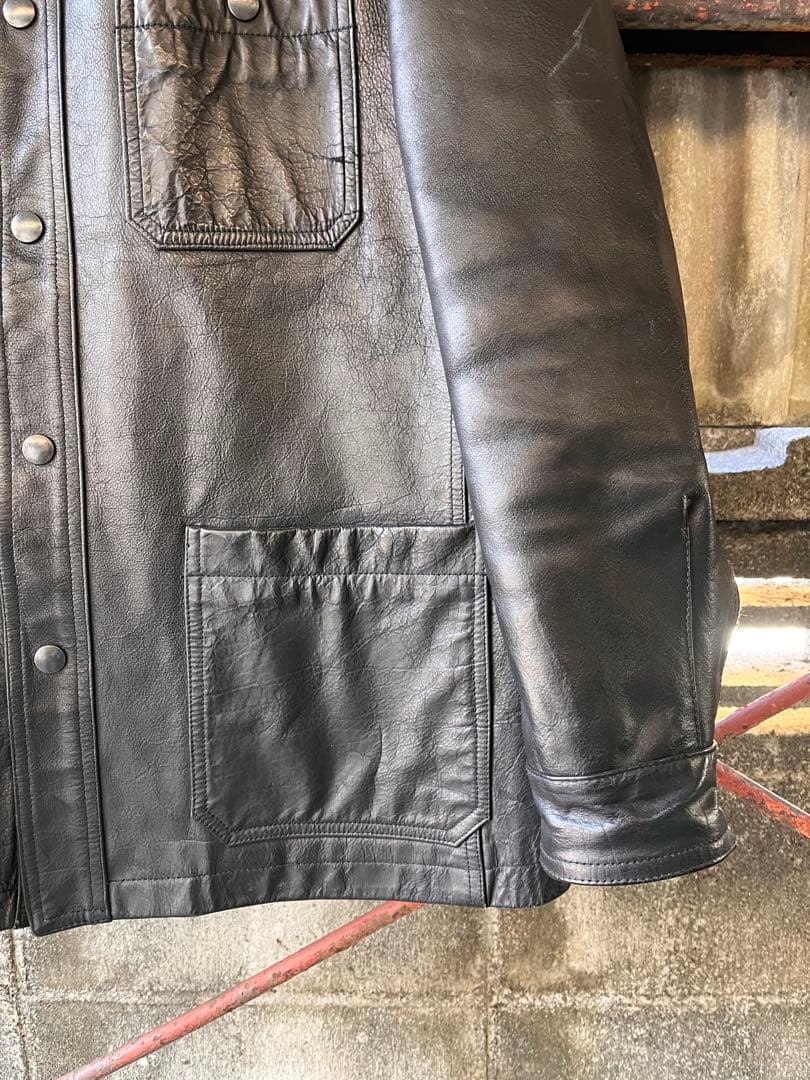 SHIPSシップス　バッファローレザーカーコートMブラック