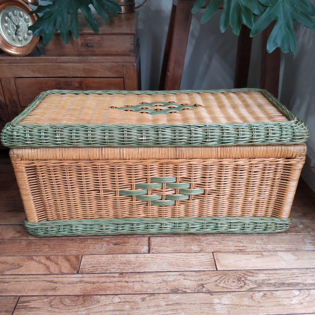 【ラタンの収納ボックス】籐家具 昭和レトロ 北欧 ヴィンテージ アンティーク