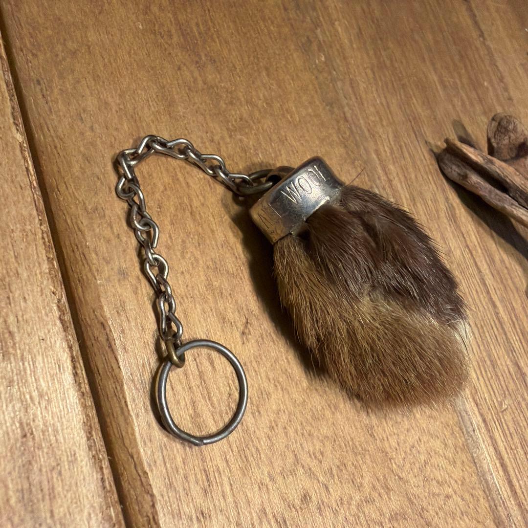 USA製 ビンテージラビットフットキーチェーン ラッキーチャーム　アメリカ　茶