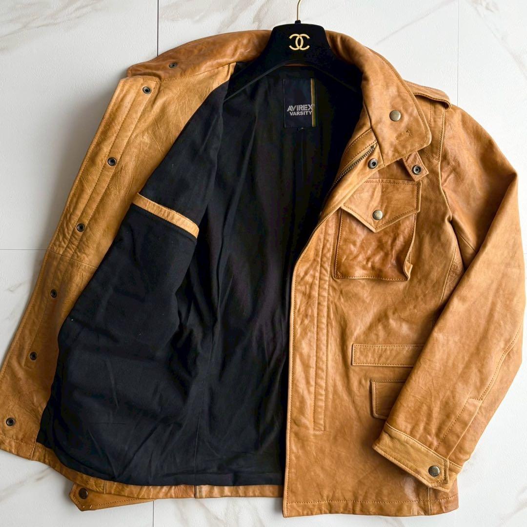 希少◆AVIREX ラムレザー 羊革 シングル ライダース ジャケット S