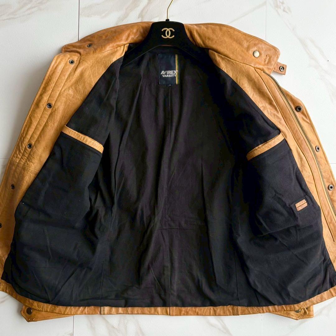 希少◆AVIREX ラムレザー 羊革 シングル ライダース ジャケット S