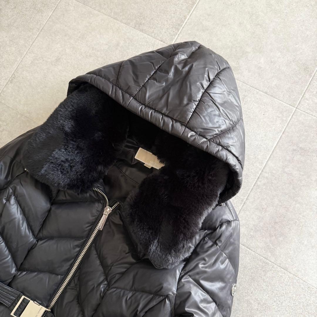 マイケルコース　ダウンジャケット　黒　ロング　ベルト　ファー フード　3way