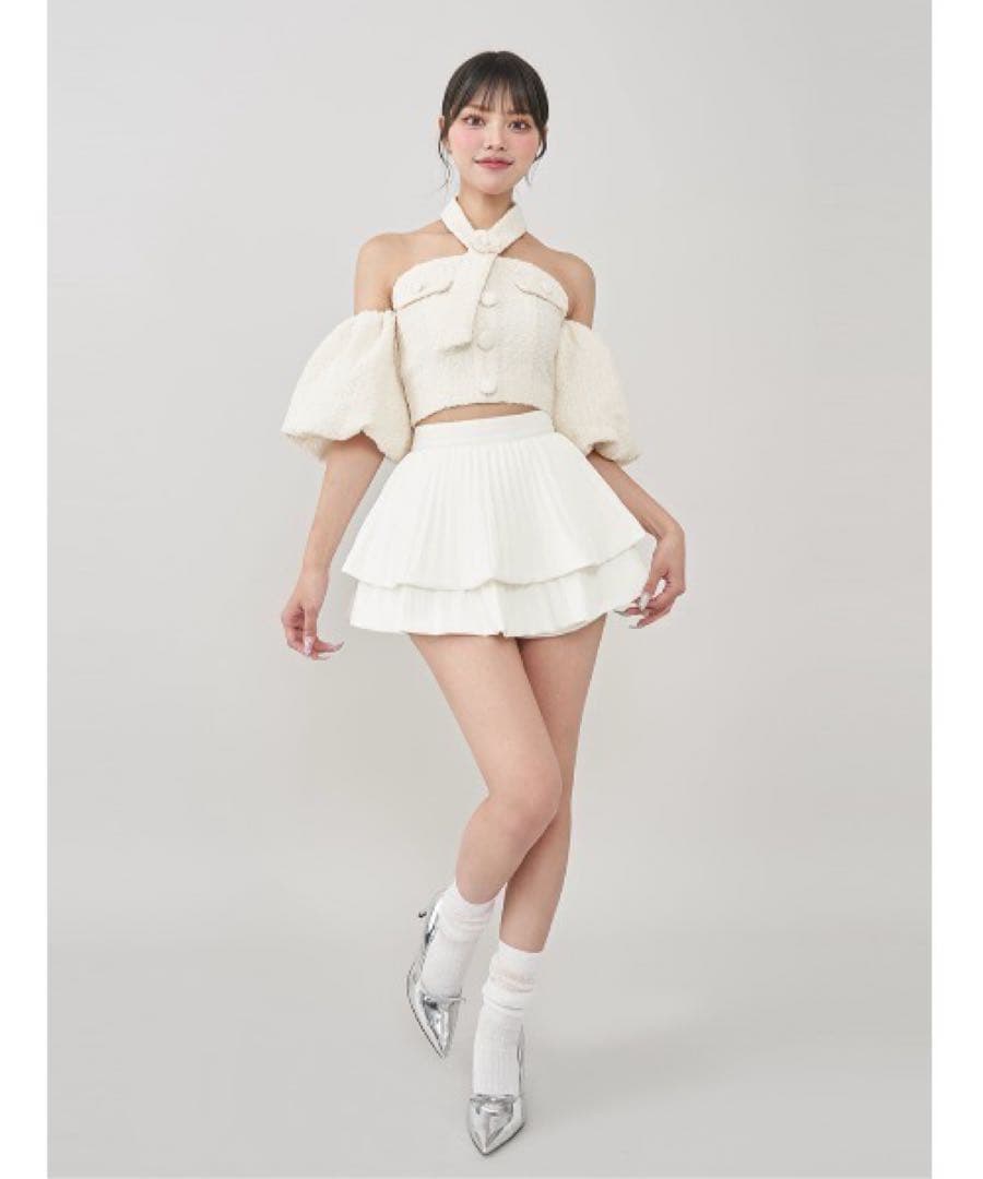 Darich ホルターネックオフショルツイードトップス ホワイト サイズF