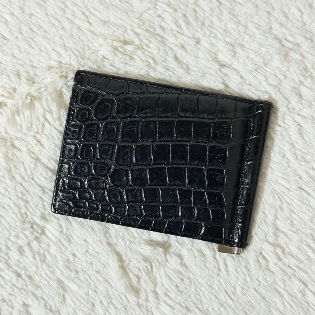 ⭐️専用⭐️　サンローラン　クロコ型押し　マネークリップ　ブラック　レザー