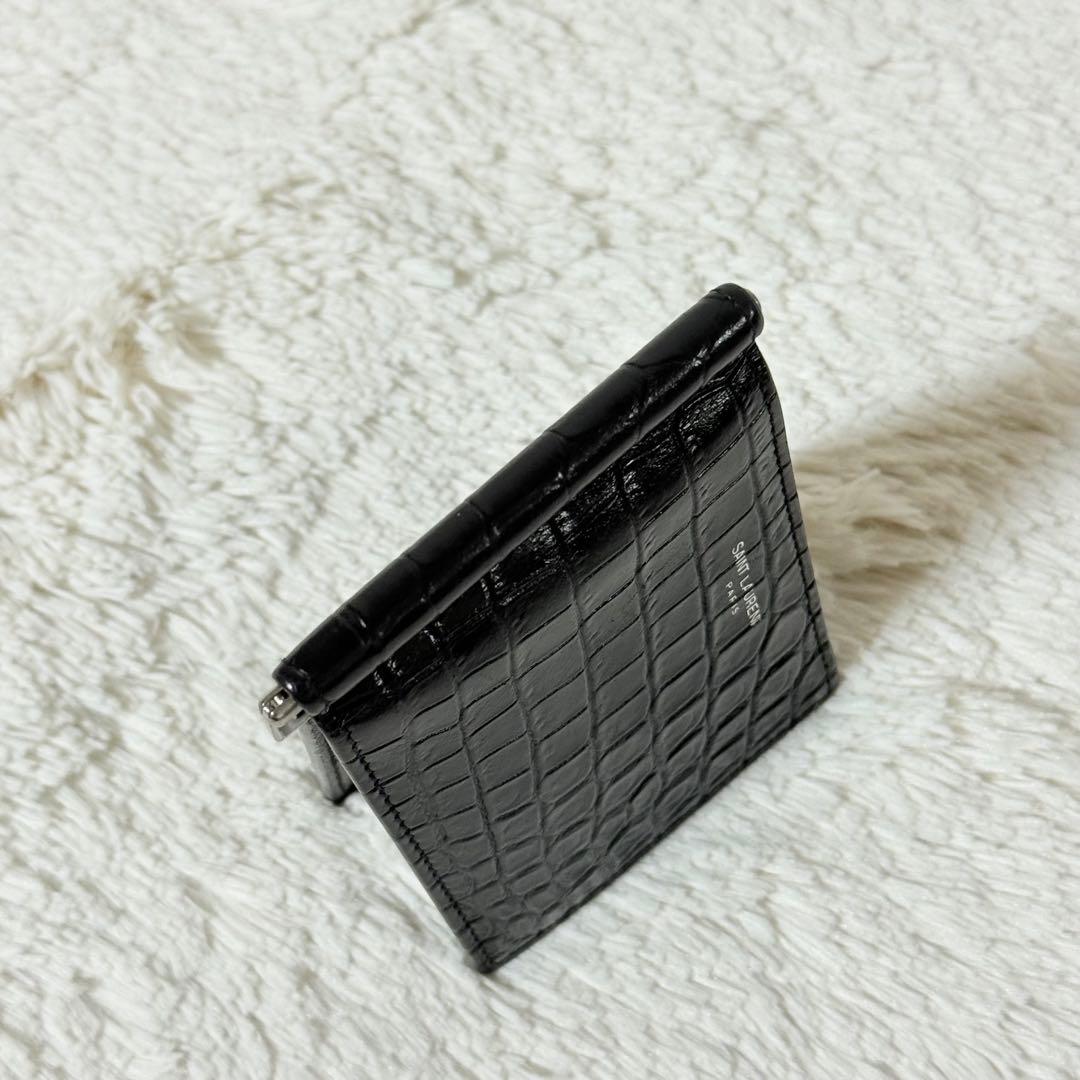 ⭐️専用⭐️　サンローラン　クロコ型押し　マネークリップ　ブラック　レザー