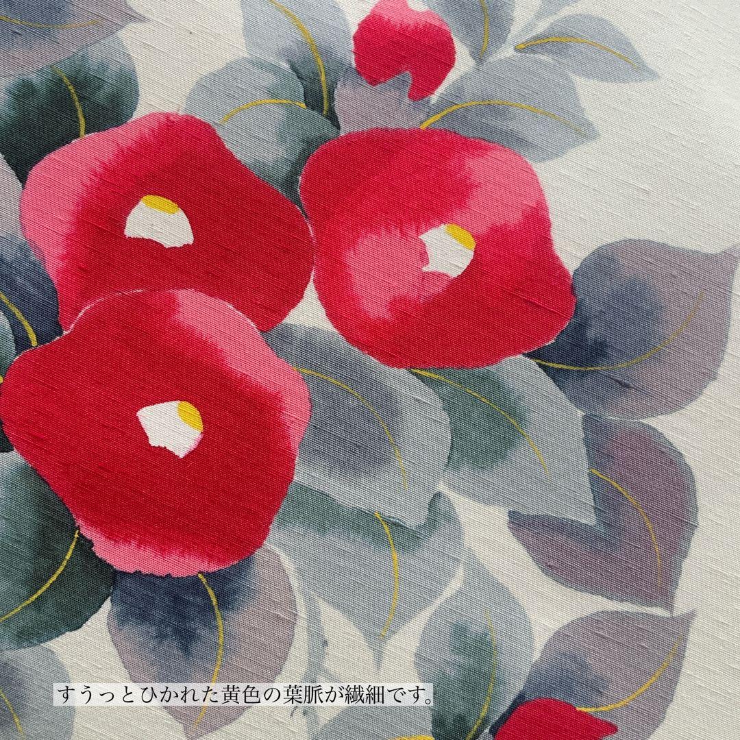 紬帯　赤い椿のお花　リメイク　山葡萄ハンドルバッグ