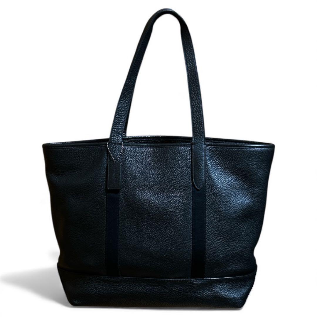 COACH コーチ メンズ シボ革 黒 レザートートバッグ