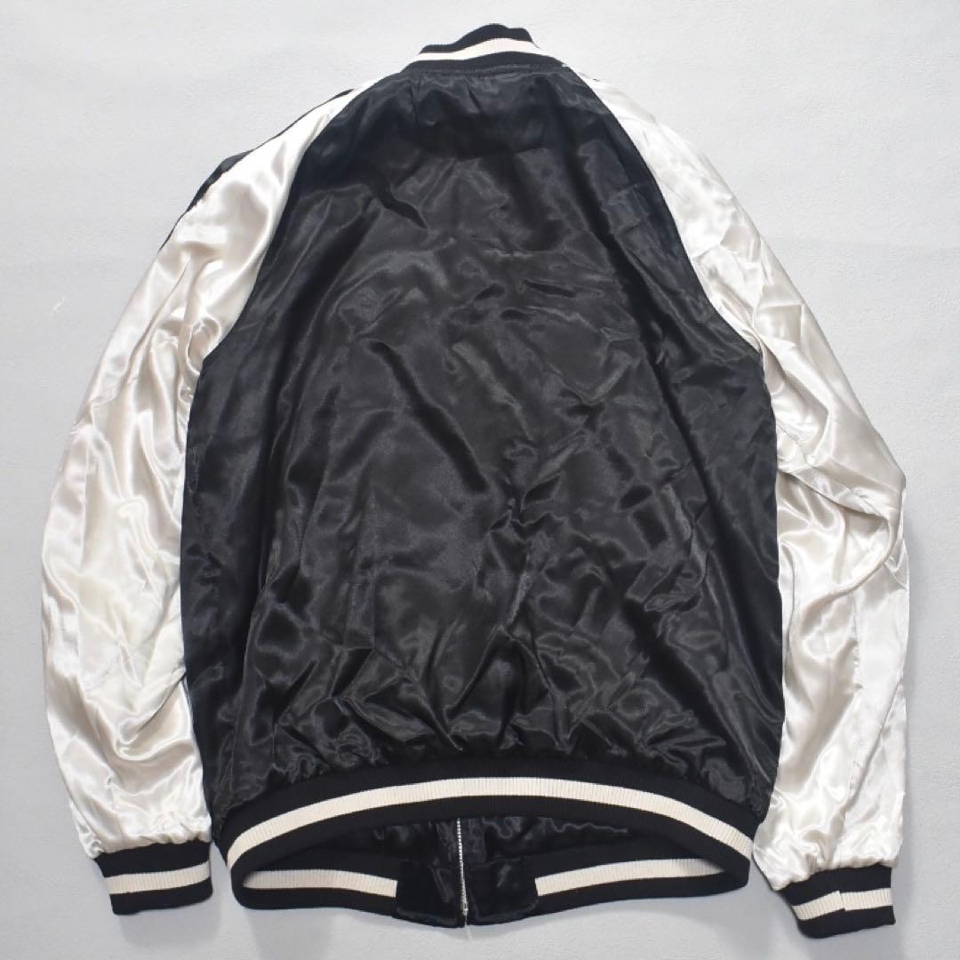 未使用級 花旅楽団 スカジャン 風神雷神 リバーシブル 刺繍 黒×白 L 和柄