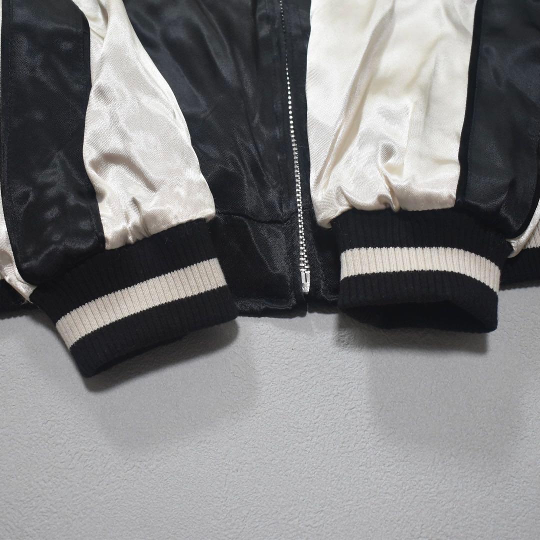 未使用級 花旅楽団 スカジャン 風神雷神 リバーシブル 刺繍 黒×白 L 和柄