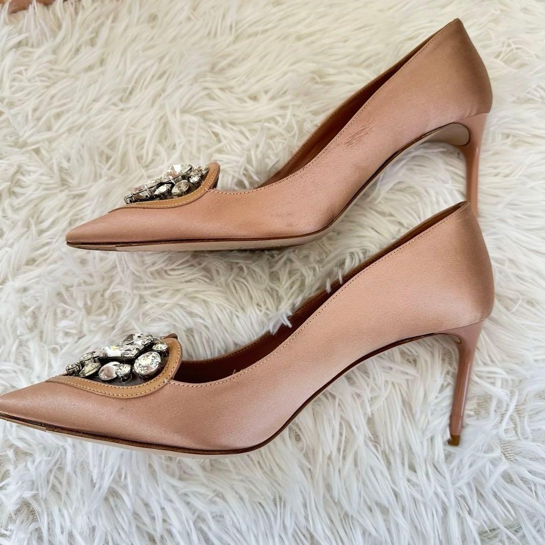 【美品】ミュウミュウ miumiu ハート　ビジュー　ピンク パンプス35