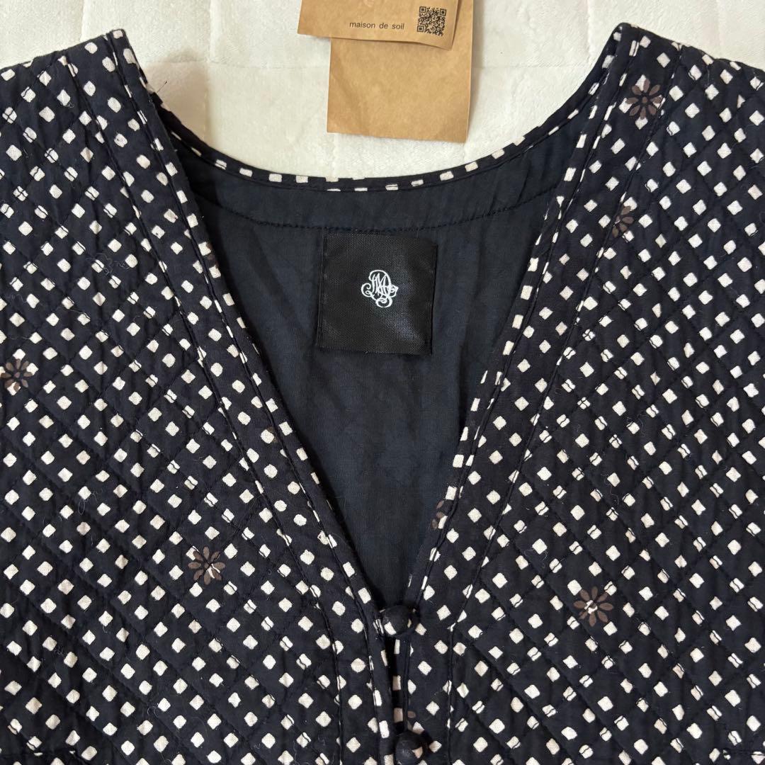 メゾン ド ソイル　80s コットン ブロック プリント Vネック シャツ