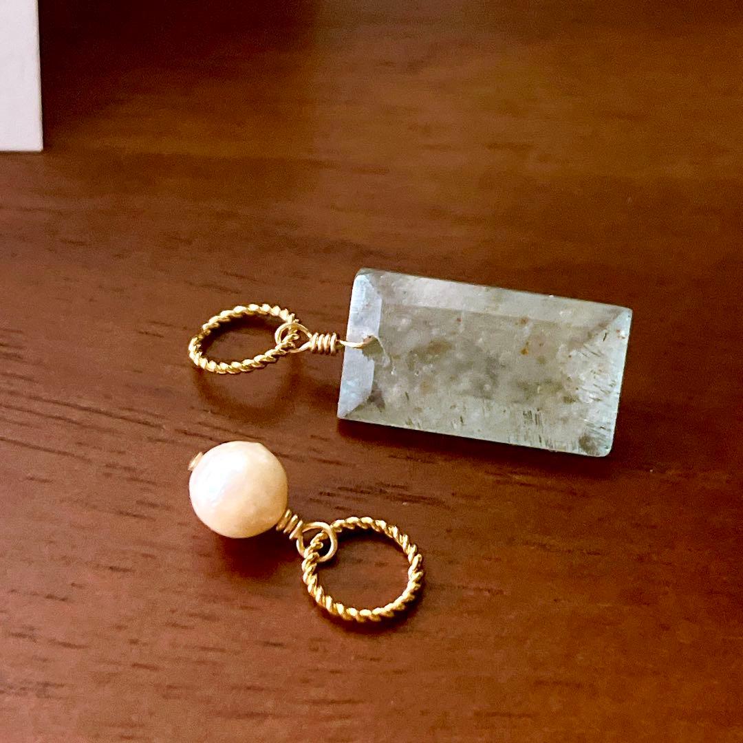 みなみ◆希少石✧シンデレラアクアマリンチャーム&あこや真珠チャーム