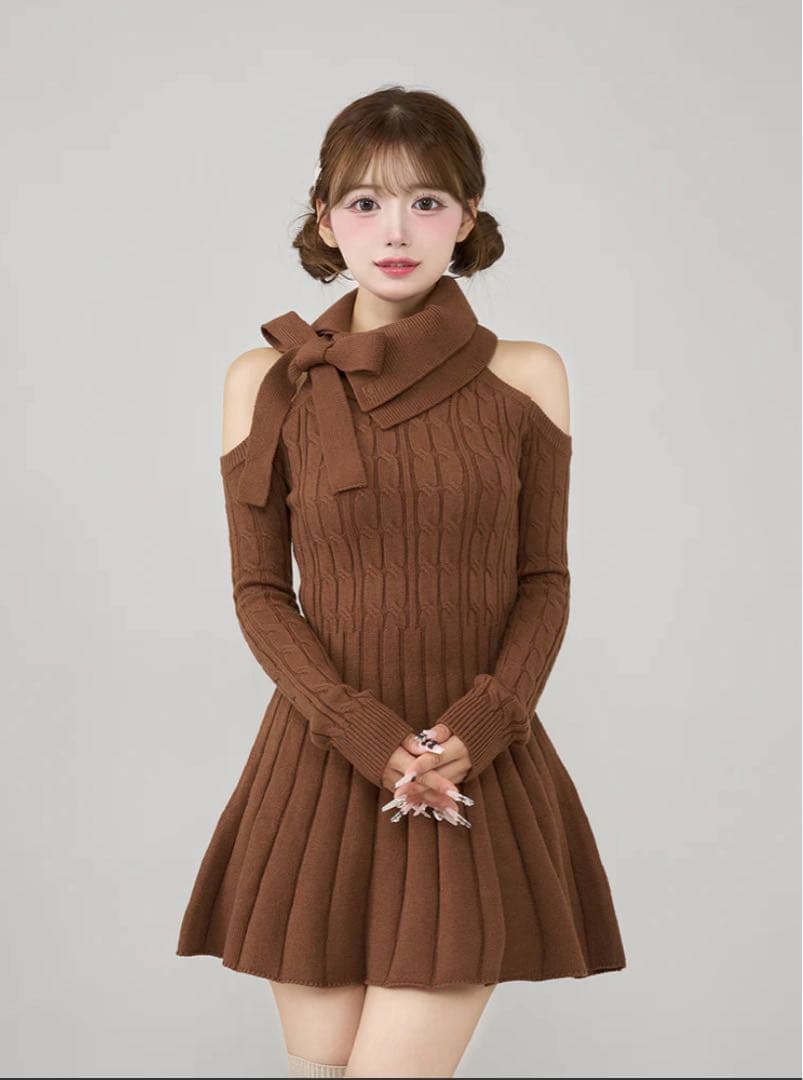 Darich アメスリフレアニットミニワンピース ブラウン