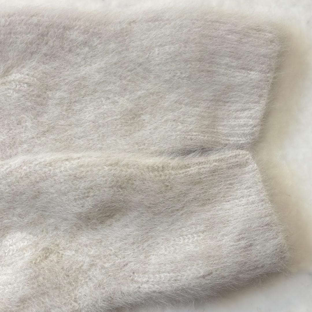 美品♪バトナー フォックス100% カーディガン ヘアリー ベージュ tv0