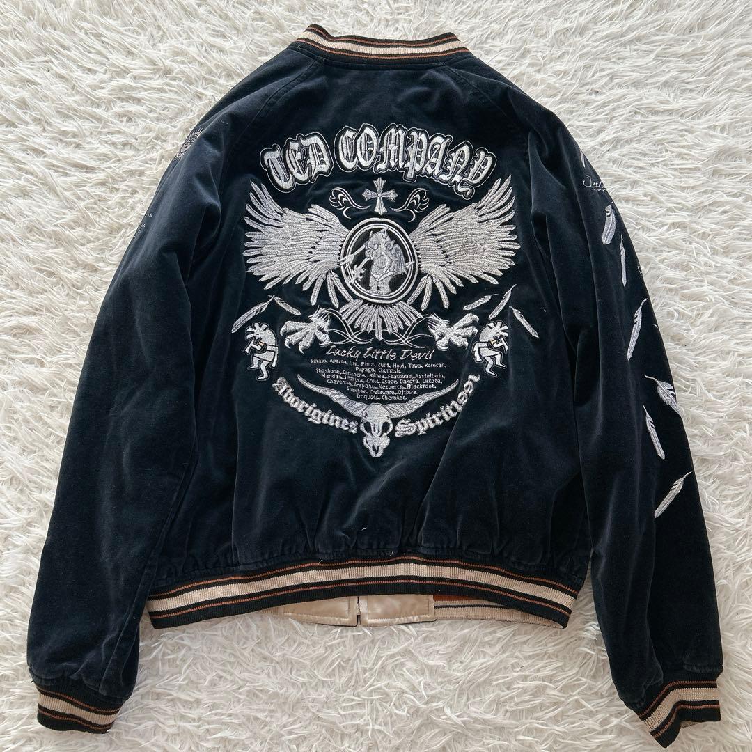 XLサイズ テッドマン　スカジャン　リバーシブル　ベロア　USA製　サテン　刺繍