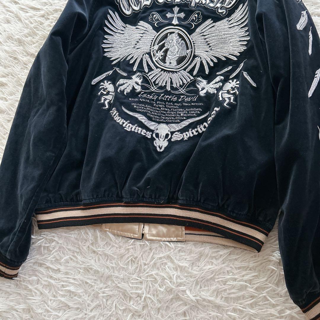 XLサイズ テッドマン　スカジャン　リバーシブル　ベロア　USA製　サテン　刺繍