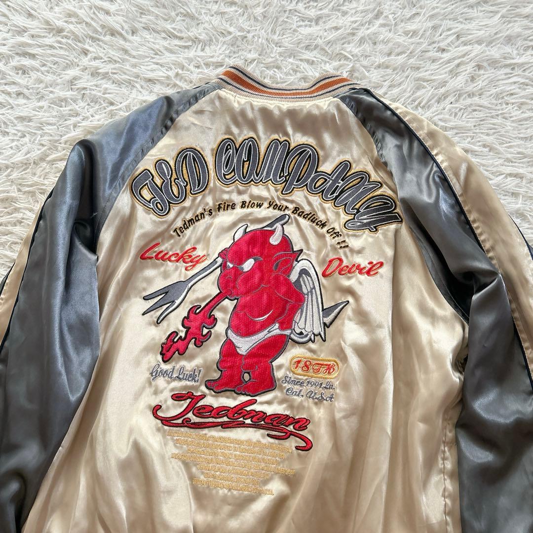 XLサイズ テッドマン　スカジャン　リバーシブル　ベロア　USA製　サテン　刺繍