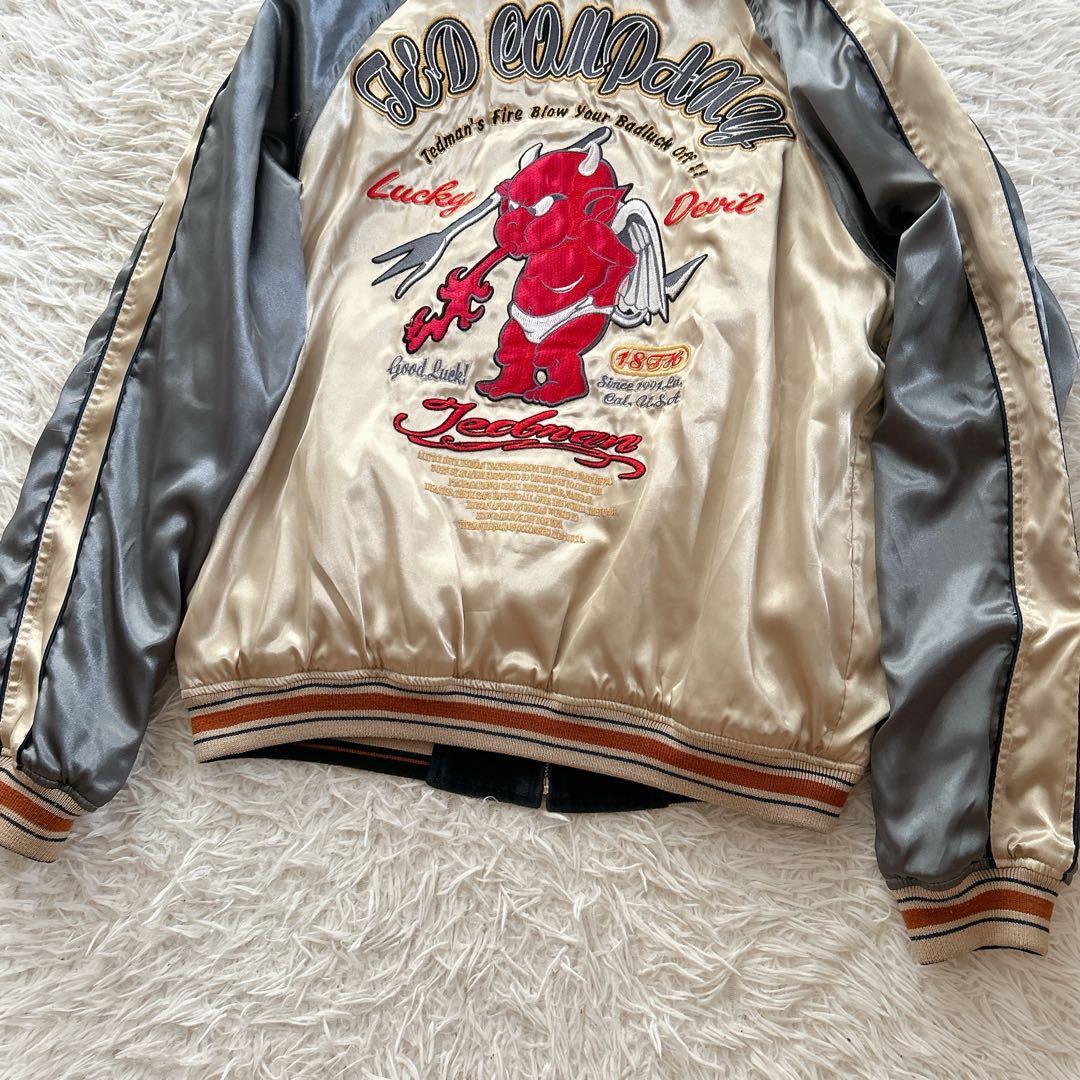 XLサイズ テッドマン　スカジャン　リバーシブル　ベロア　USA製　サテン　刺繍