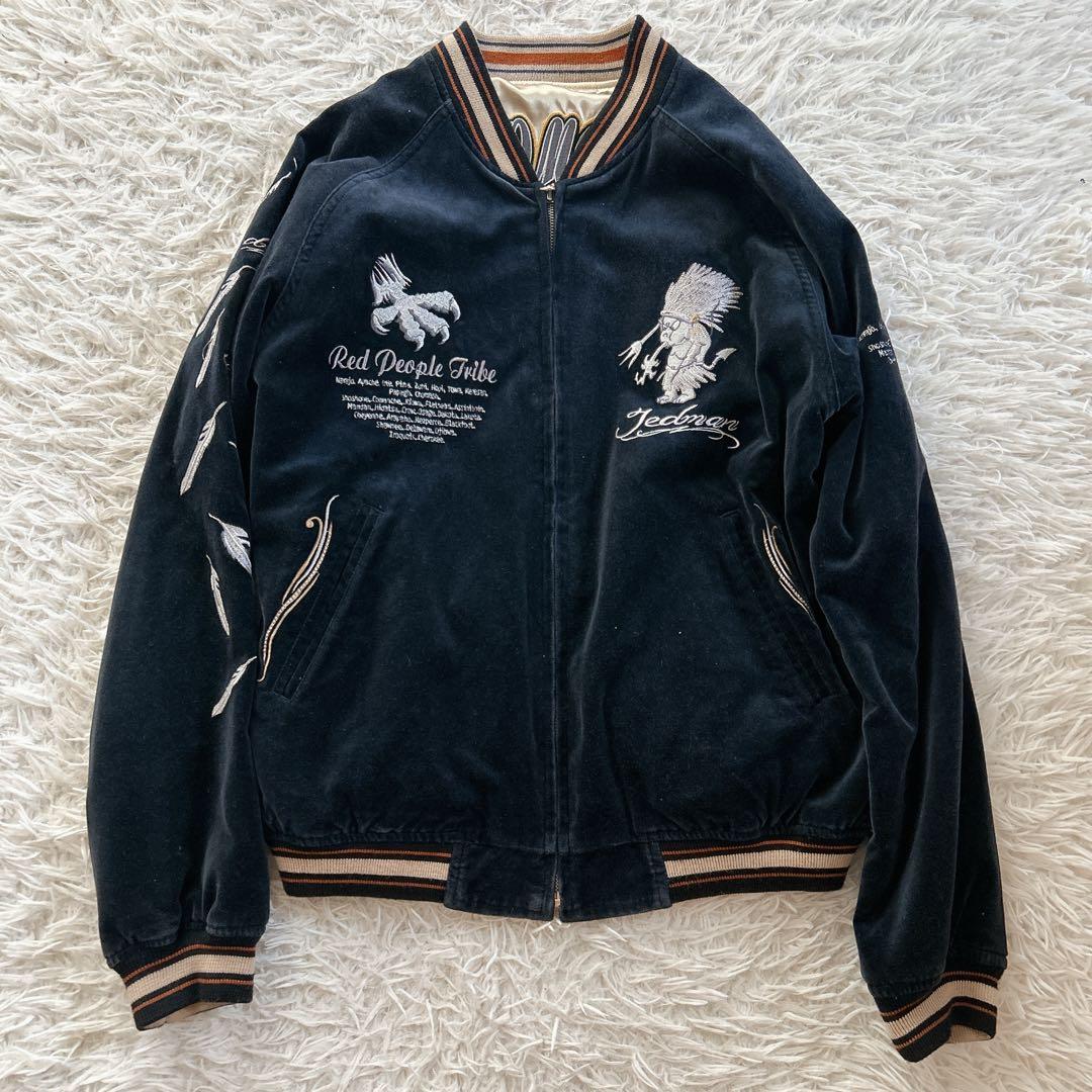 XLサイズ テッドマン　スカジャン　リバーシブル　ベロア　USA製　サテン　刺繍