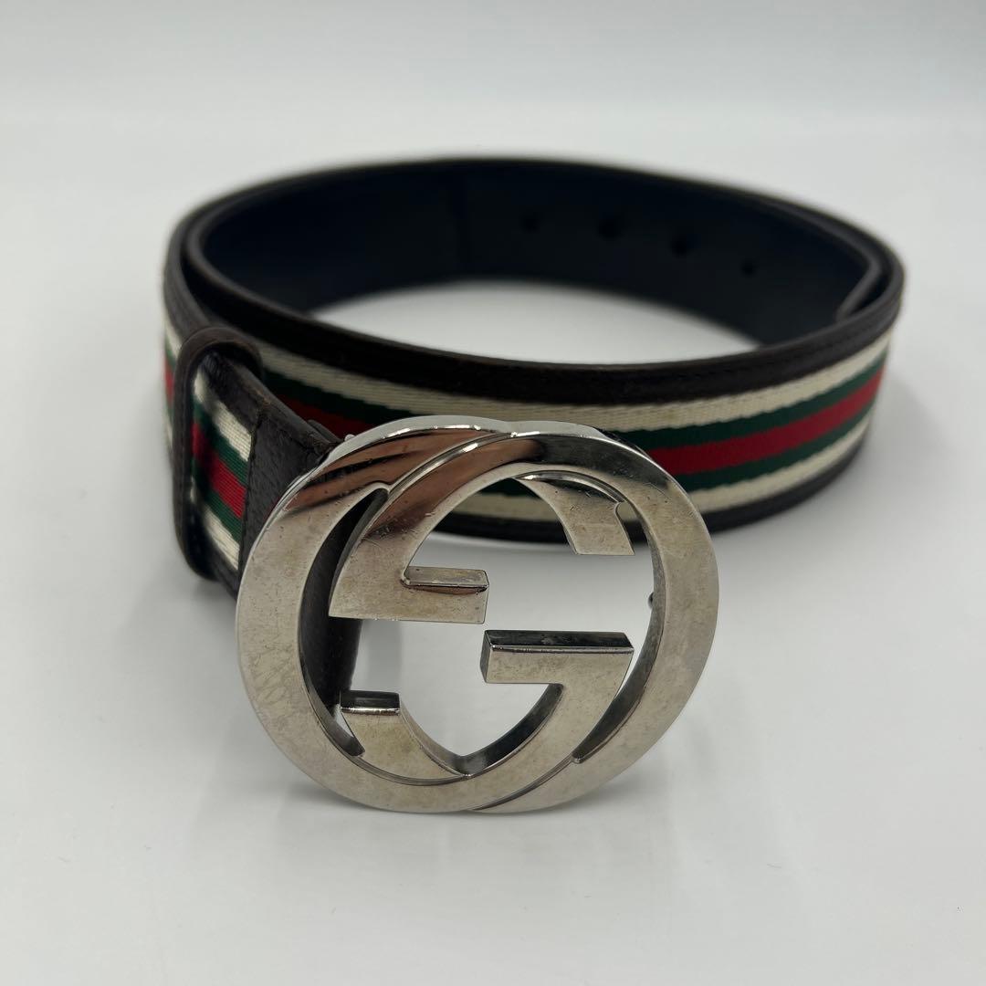 GUCCI インターロッキグ　GG シェリーライン　ベルト　レザー　ロゴ　茶色