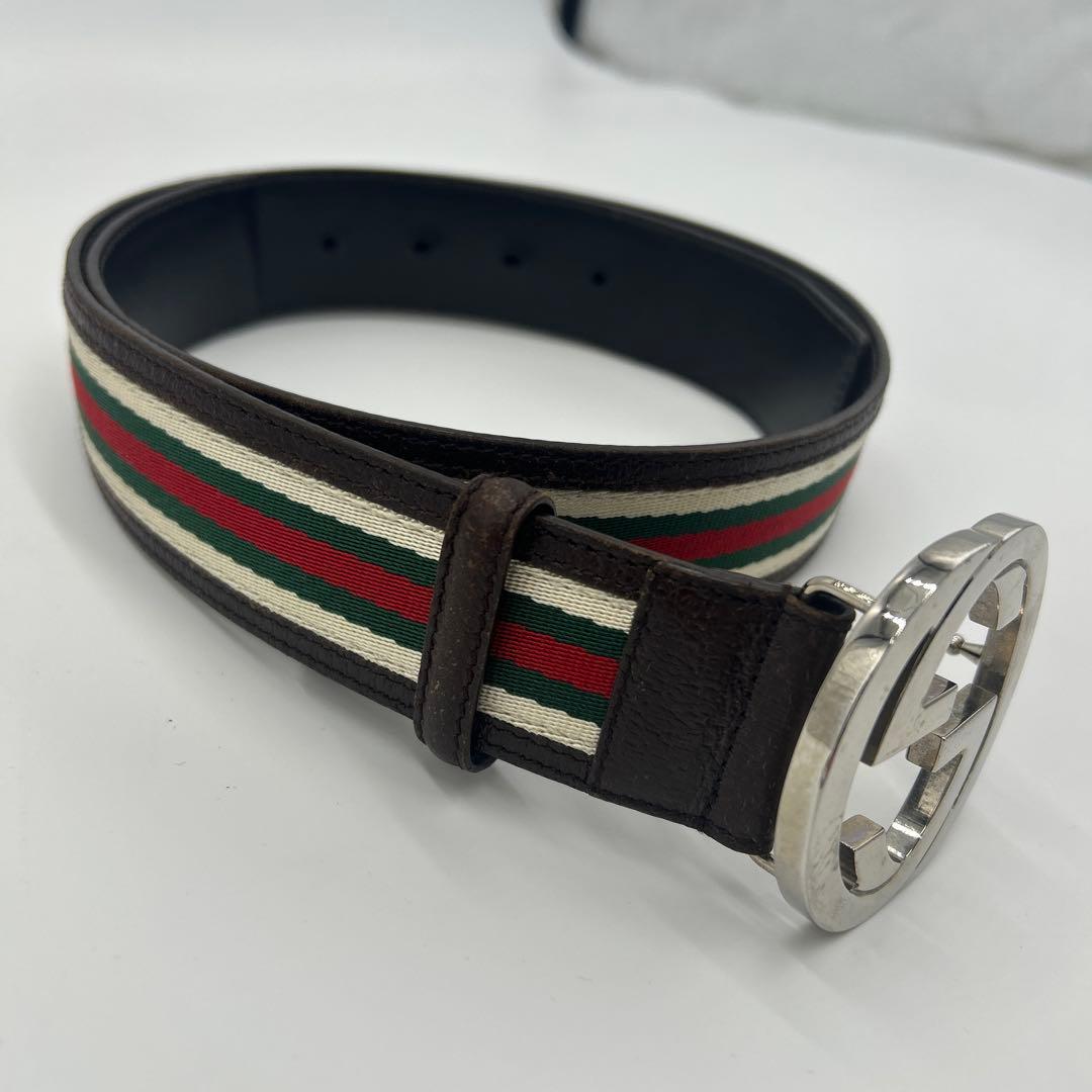 GUCCI インターロッキグ　GG シェリーライン　ベルト　レザー　ロゴ　茶色