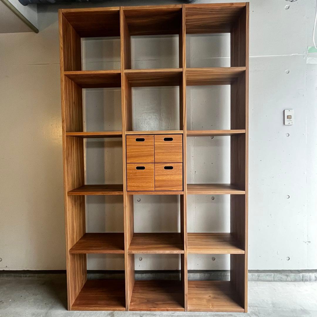 美品★無印スタッキングシェルフセット・５段×３列・ウォールナット チェスト付