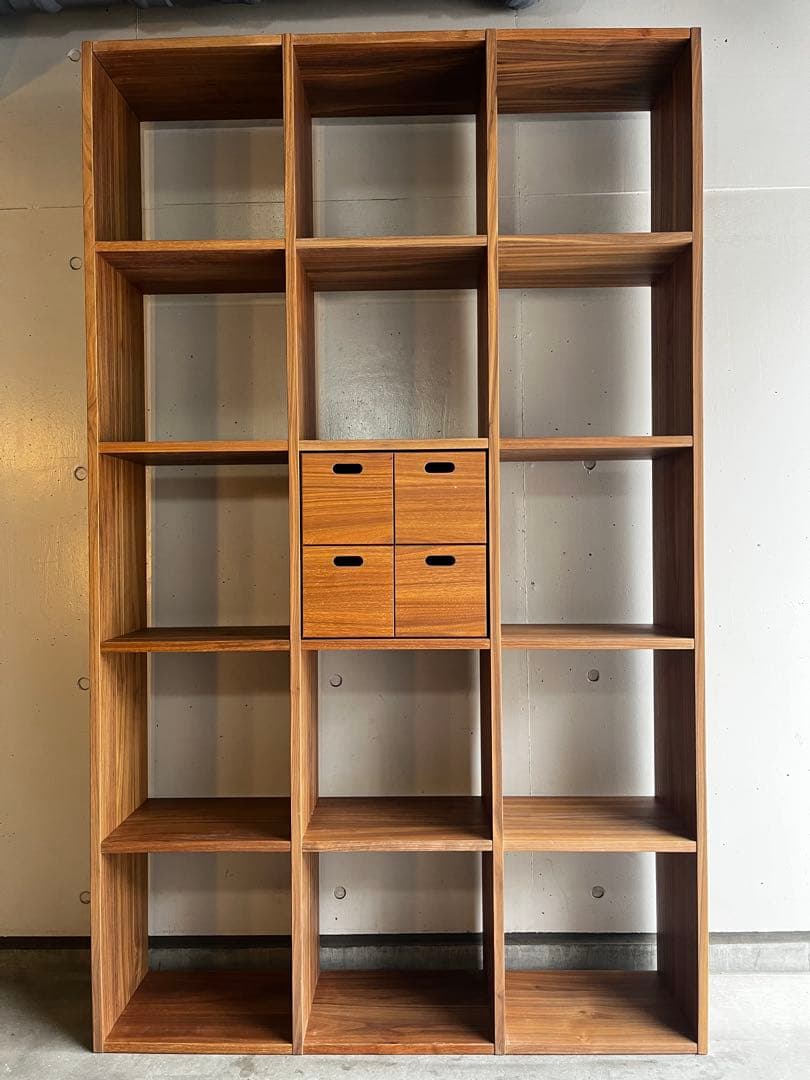 美品★無印スタッキングシェルフセット・５段×３列・ウォールナット チェスト付
