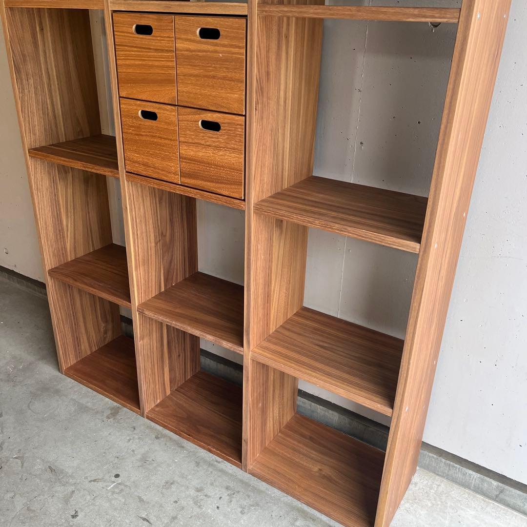 美品★無印スタッキングシェルフセット・５段×３列・ウォールナット チェスト付