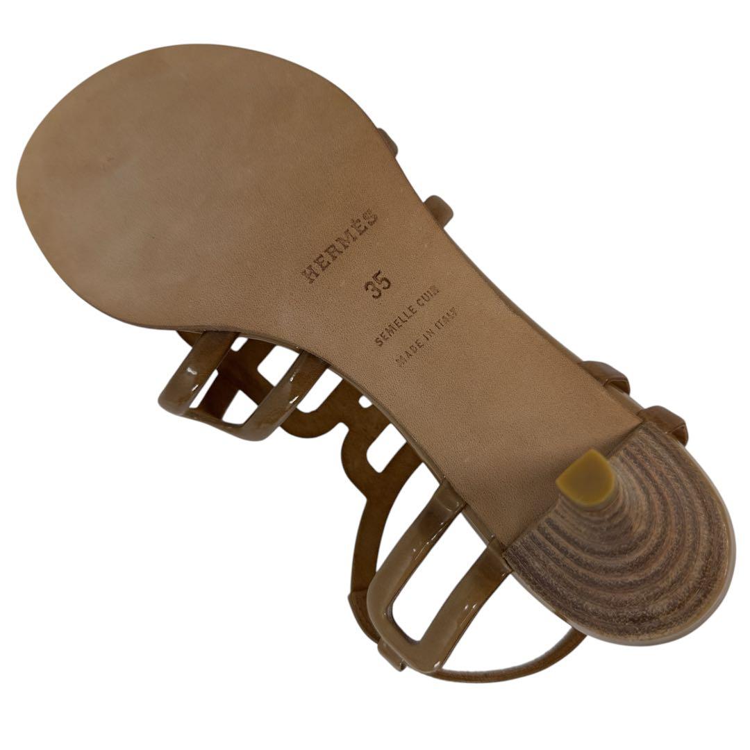 エルメス レザー×パテント 35 サンダル　BEG