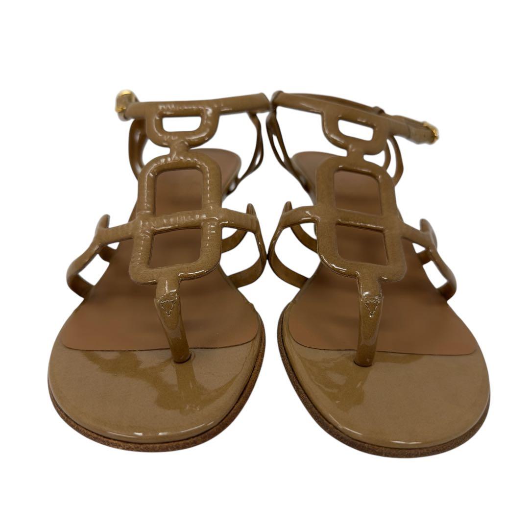 エルメス レザー×パテント 35 サンダル　BEG
