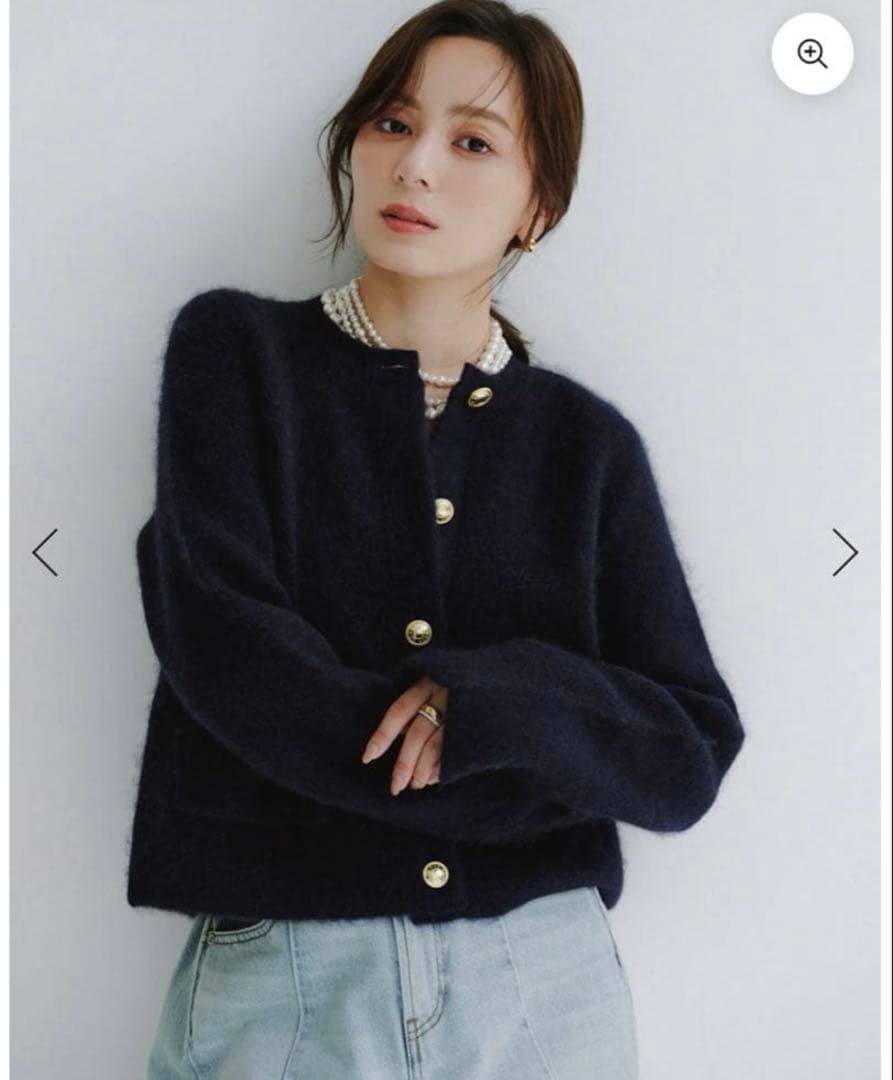 anuans 2025カシミヤブレンドノーカラーニットジャケット ネイビー