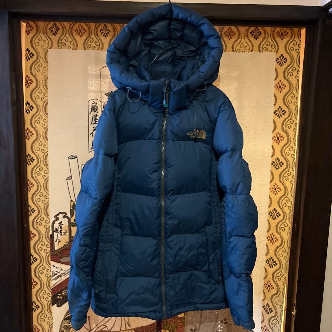 【美品】 ノースフェイス フードダウン レディースL ネイビーパープル