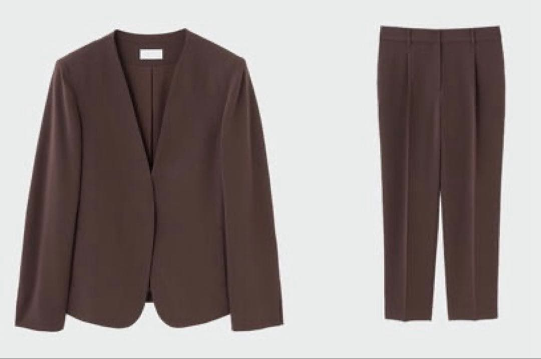 プラステ　トリアセブレンドカラーレスジャケット/テーパードパンツ　ダークブラウン