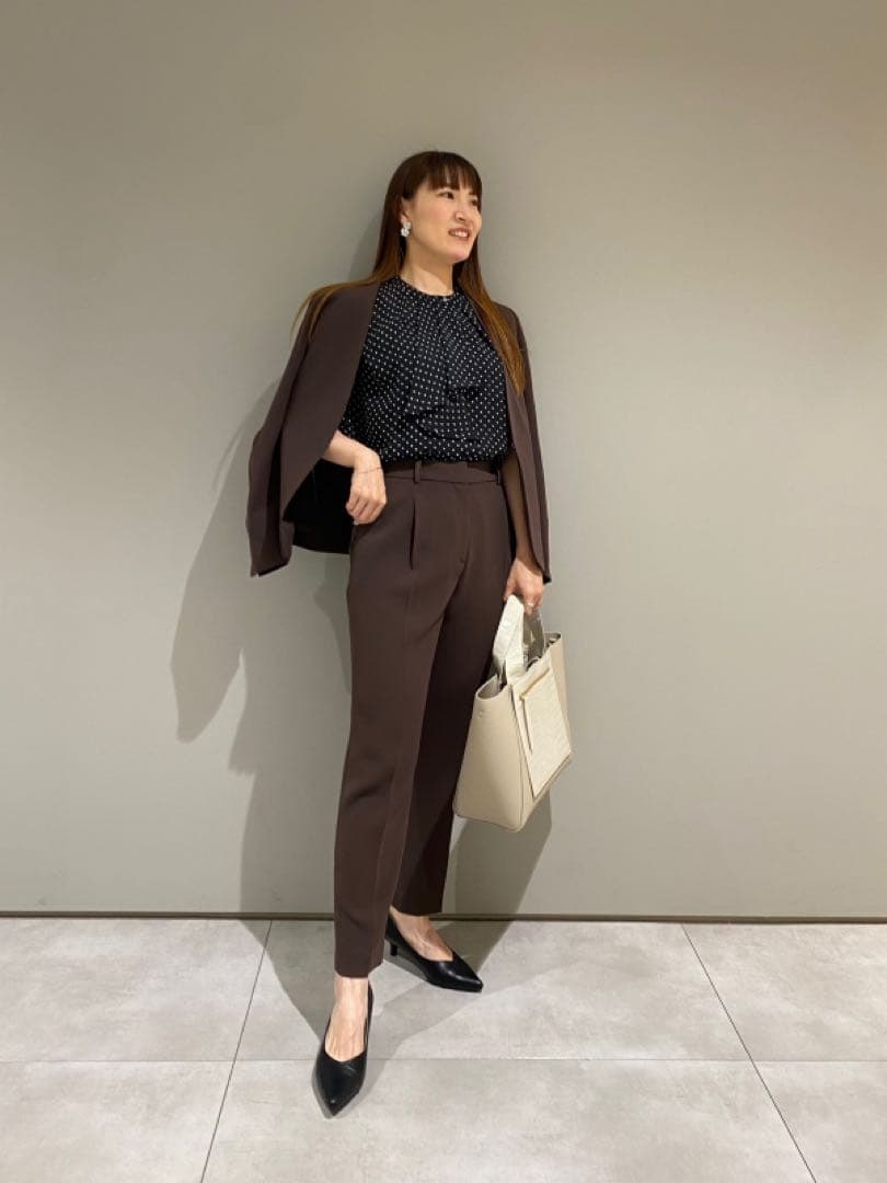 プラステ　トリアセブレンドカラーレスジャケット/テーパードパンツ　ダークブラウン