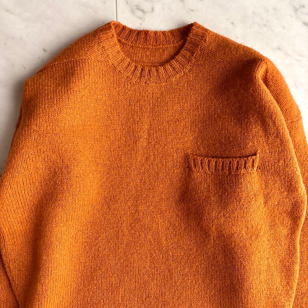 美品 ヨーガンレール 長袖ウールニットセーター ショート丈 M オレンジ