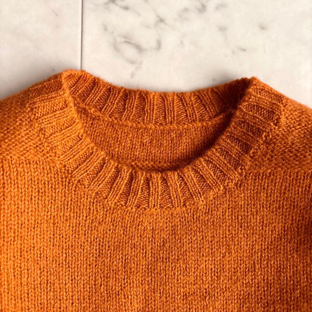 美品 ヨーガンレール 長袖ウールニットセーター ショート丈 M オレンジ