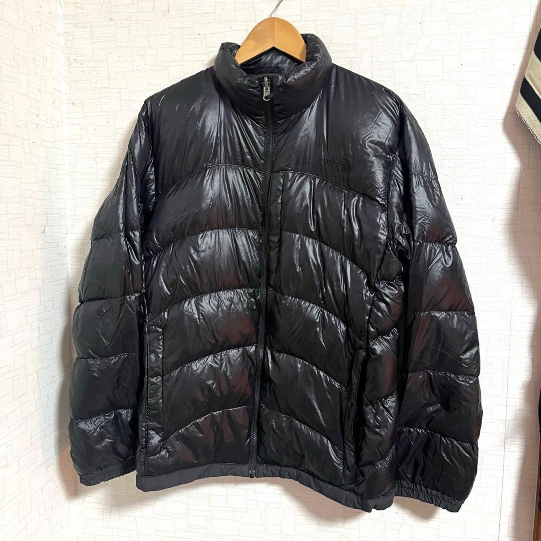 ノースフェイス ダウンジャケット ロゴ黒 XL
