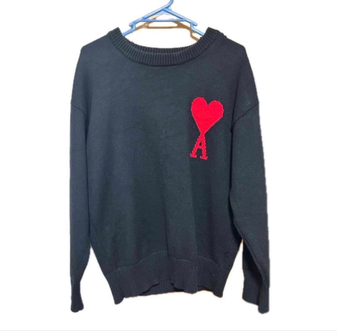 【超美品】AMI PARIS アミパリス ハートロゴ ニット セーター ブラック