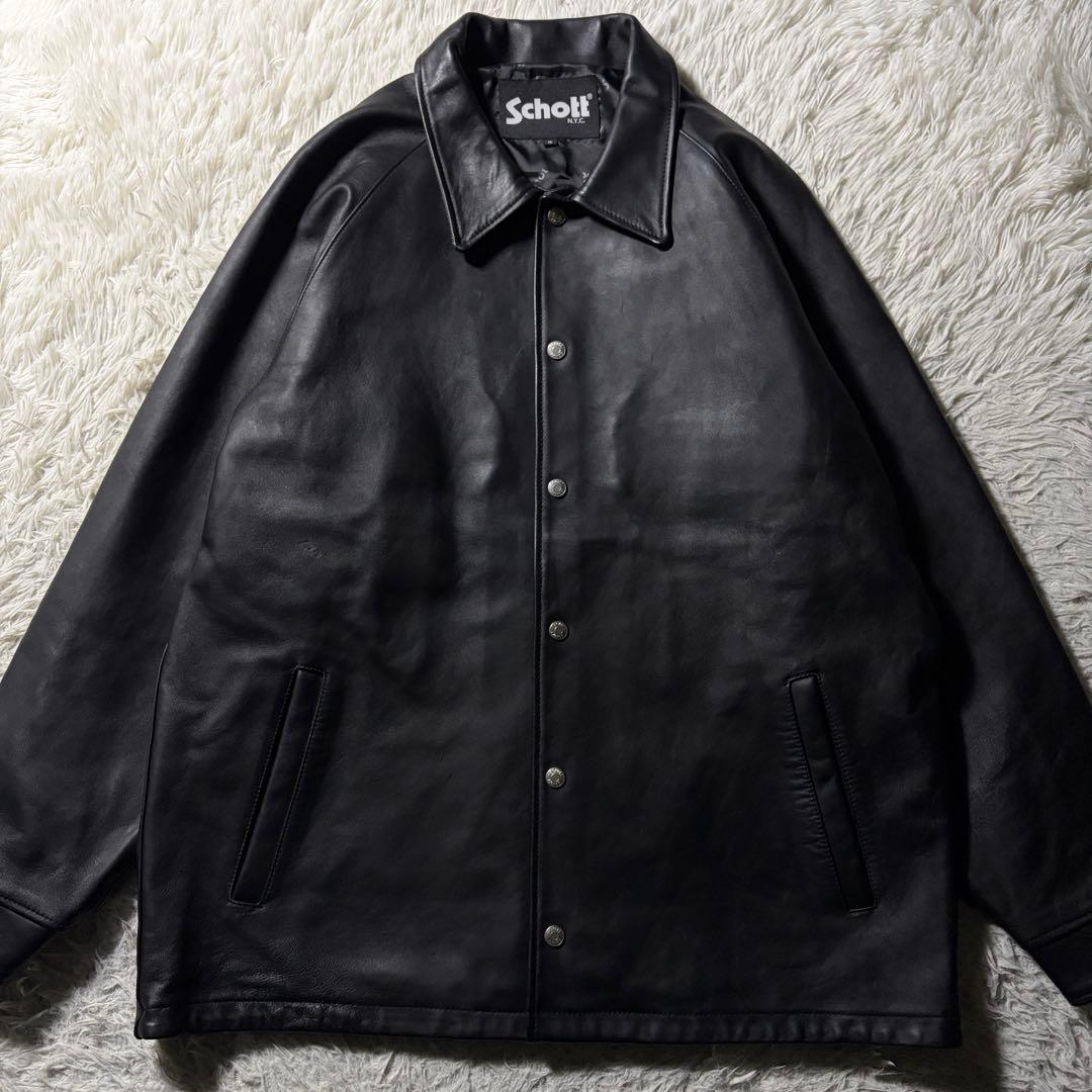 山*一様 美品■schott カーコート　羊革　ラムレザー ブラック　XL