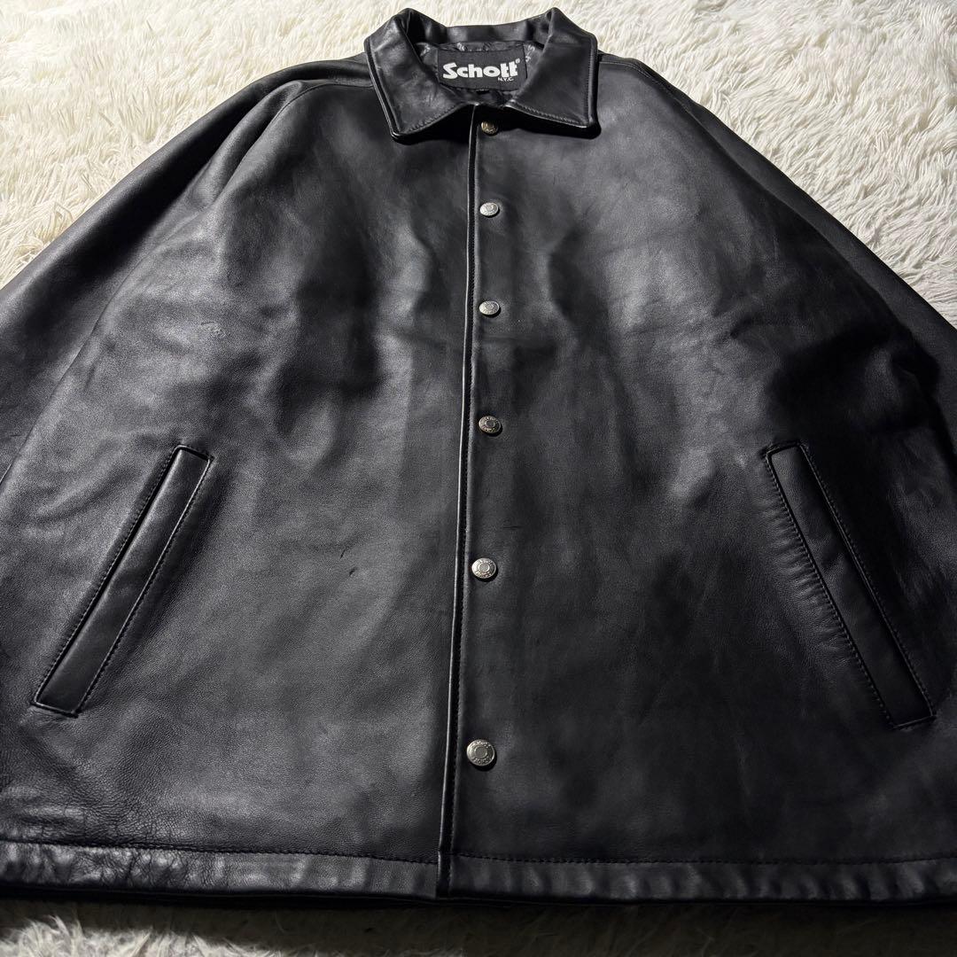 山*一様 美品■schott カーコート　羊革　ラムレザー ブラック　XL